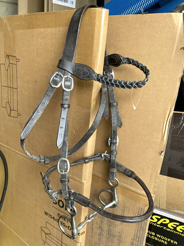 Black leather snaffle bridle - black,